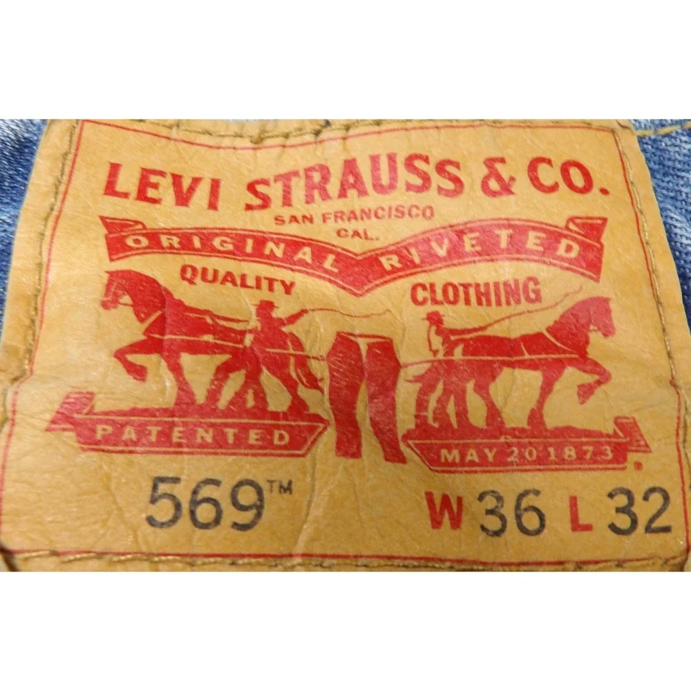 Levis 569 Loose Straight Jeans Men 36x32 Light Wash Denim Skater Baggy Blue Work